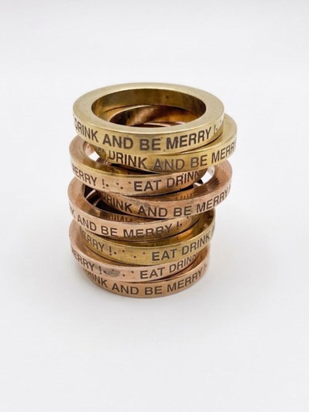 Vintage Solid Brass Napkins Rings Set Of 8 EAT DRINK AND BE MERRY